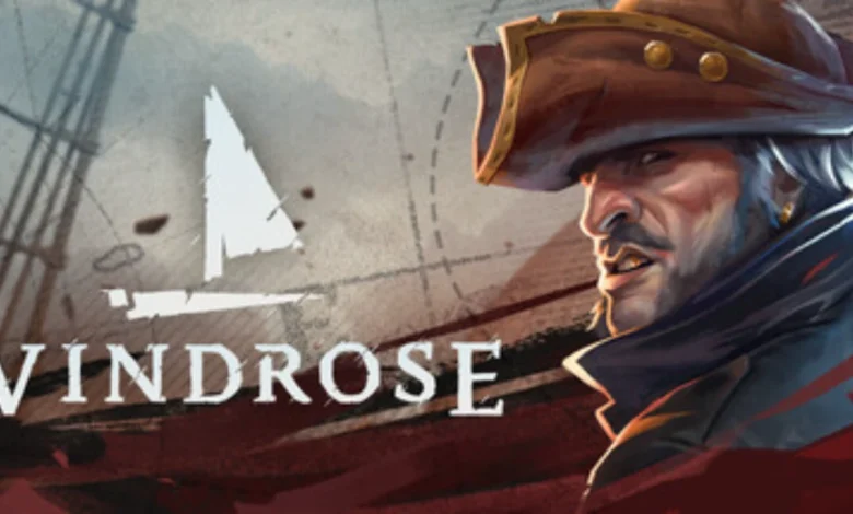 Promotional art for the game Windrose featuring a weathered pirate in a tricorn hat against a nautical map background.