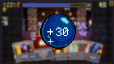 A pixelated blue orb showing a "+ 30" bonus against a blurred video game interface.