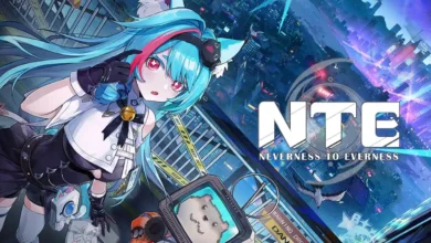 Promotional art for Neverness to Everness featuring a blue-haired anime girl with cat ears overlooking a neon-lit futuristic city.