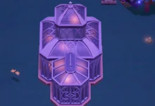 Top-down view of an ornate, purple gothic conservatory with glowing glass panels set in a dark, mystical field.